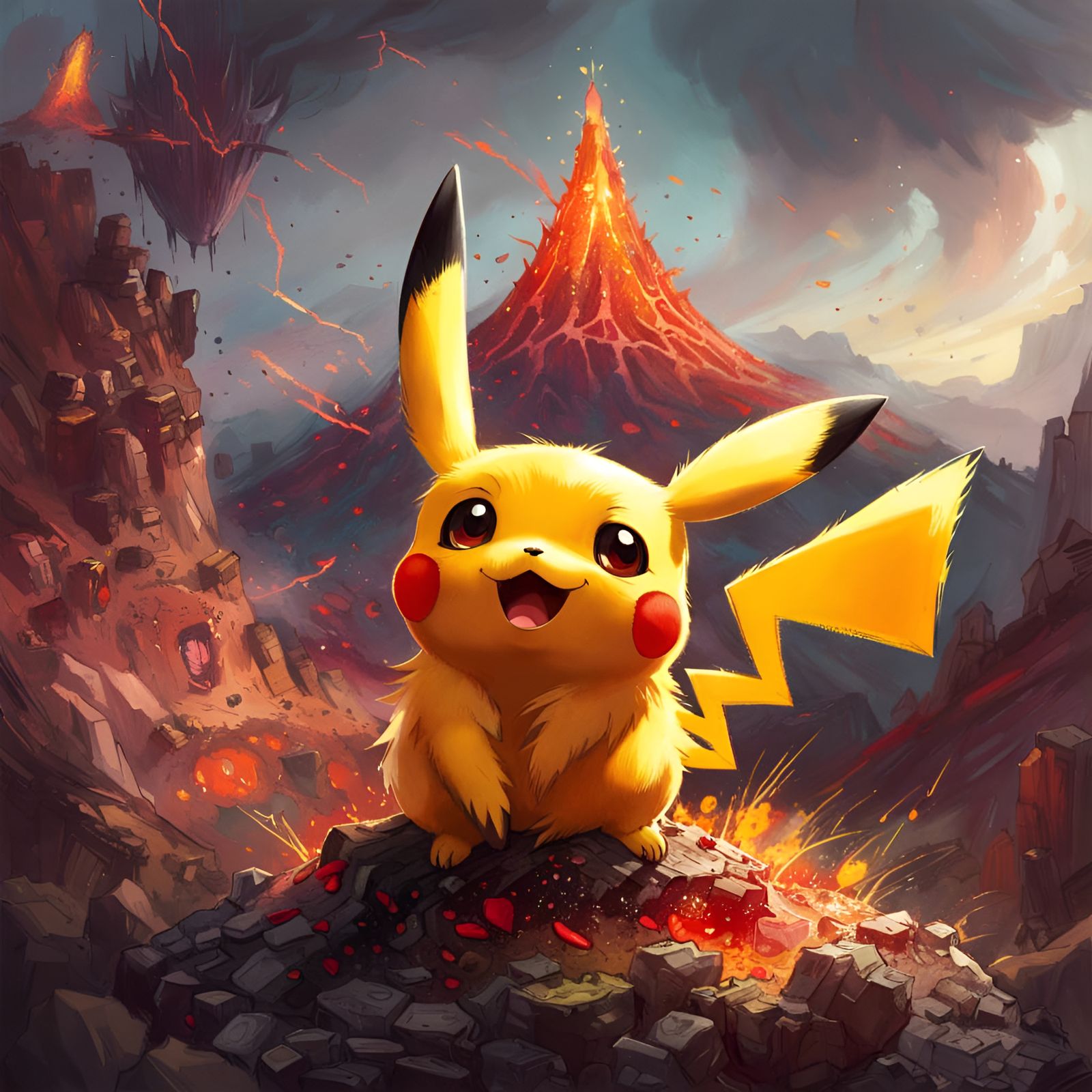 Adorable Pikachu Volcano Portrait in Pixar Style