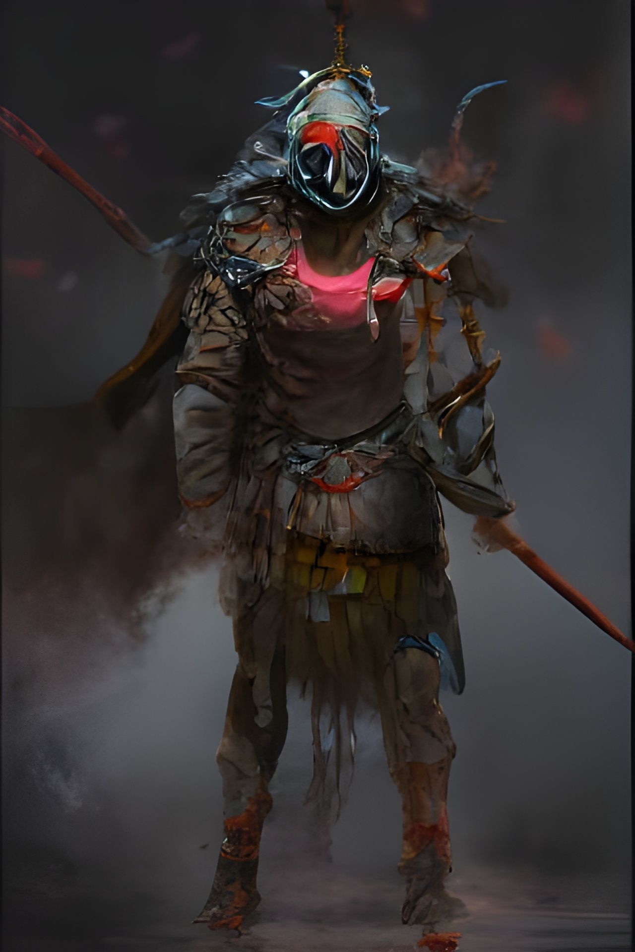 Fiery Ninja Warrior with Smoke Monster, Digital Art