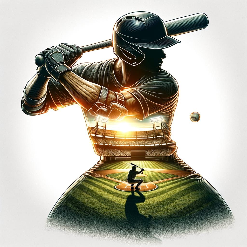 Baseball Player Silhouette Double Exposure Poster in Golden ...