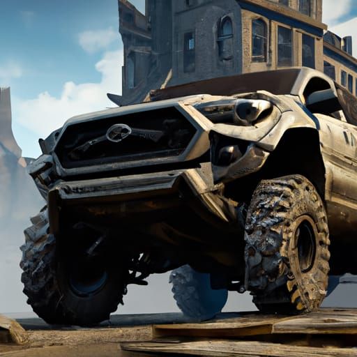 Apocalyptic Toyota Tacoma Navigates Ruins in 3D