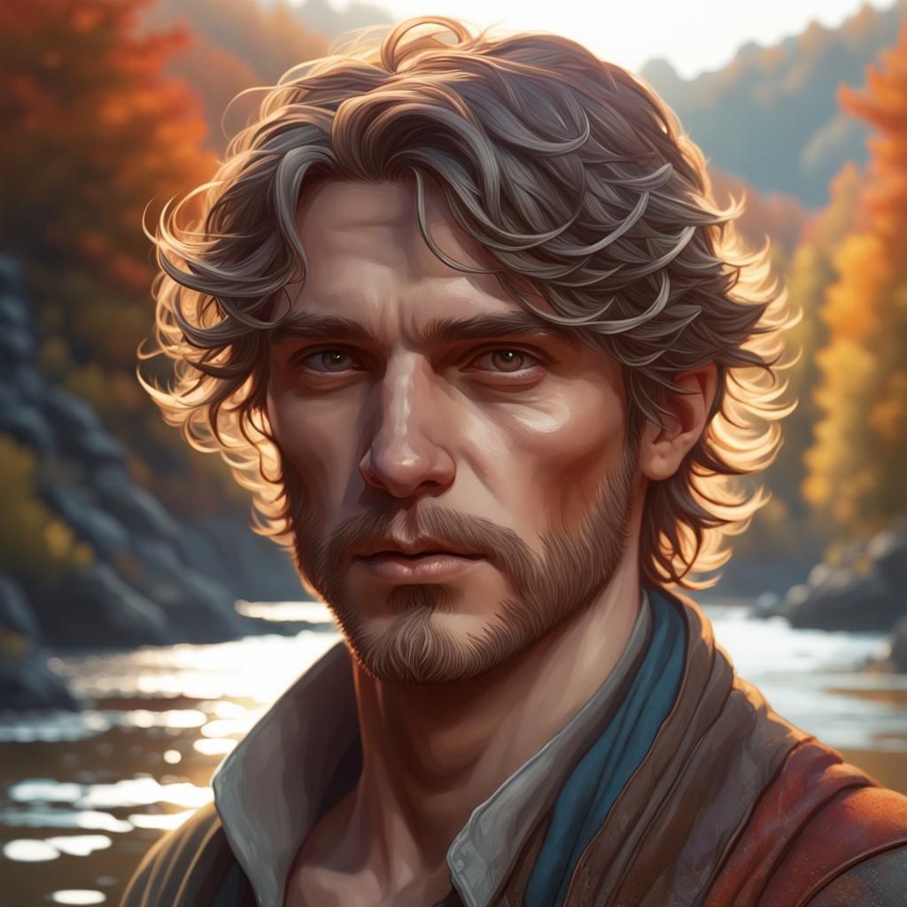 Autumn Fisherman Portrait in Digital Art Style