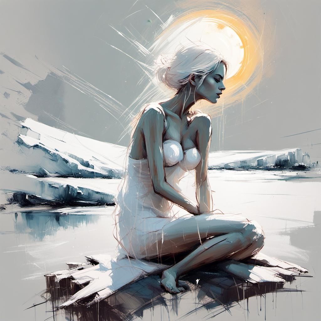 Dreamy Arctic Vista in Distressed Cartoon Style