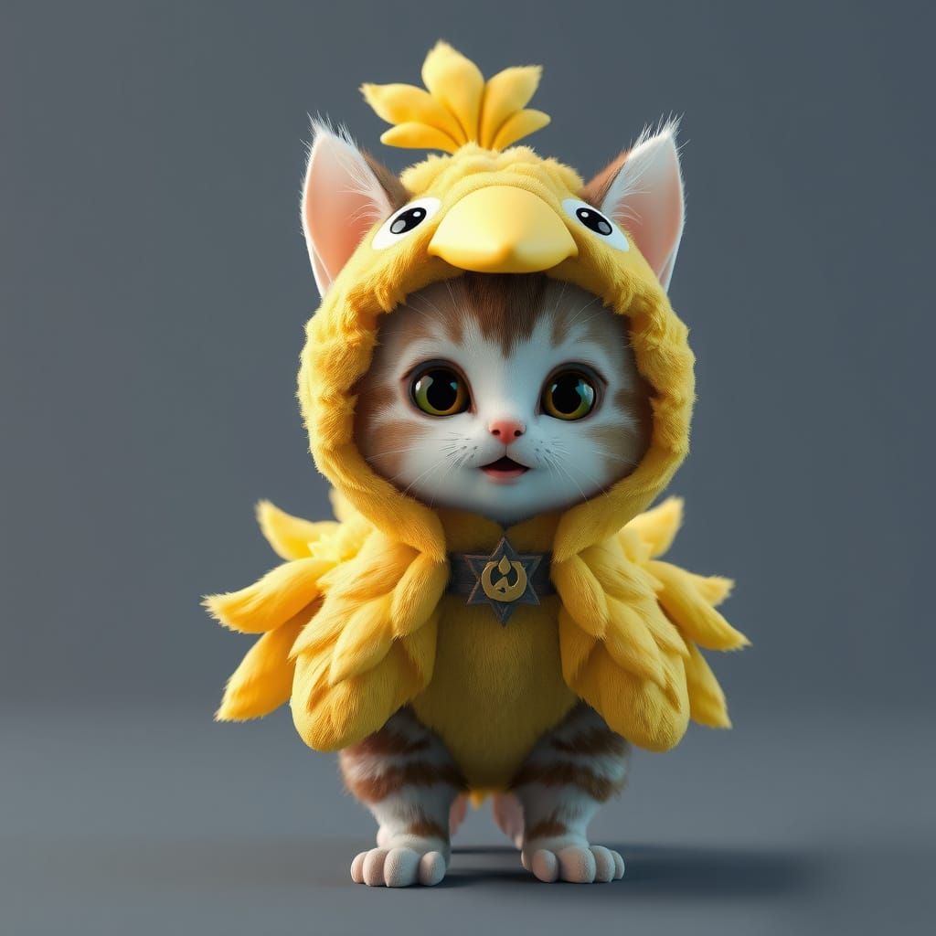 Cute Kitten in Big Bird Costume 3D Anime Art