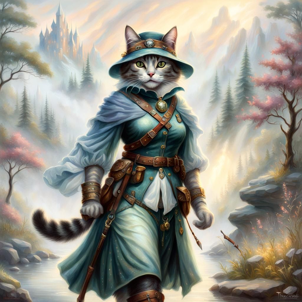 Anthropomorphic Cat Ranger in Ethereal Fantasy Style