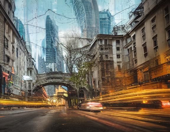 Double Exposure Portrait in Cyberpunk Style