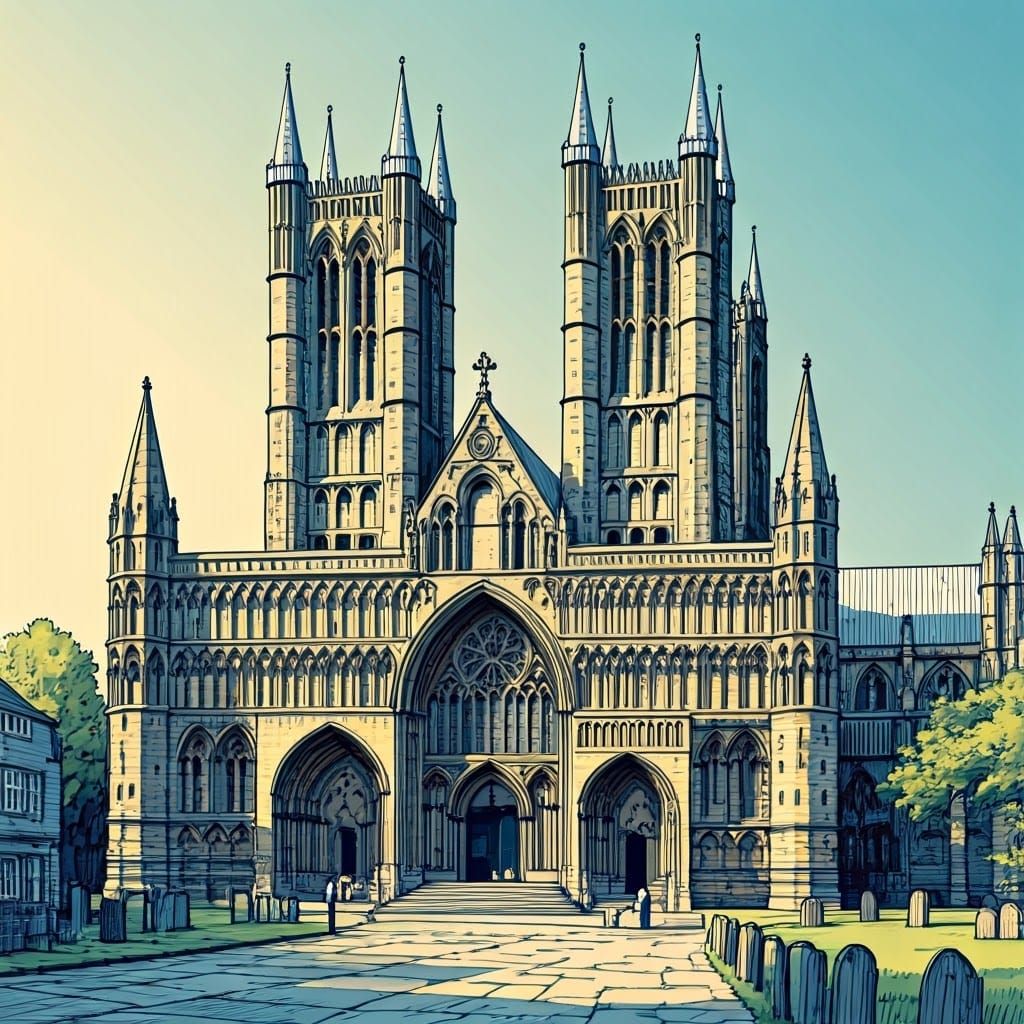 Lincoln Cathedral in Elegant Ink Drawing Style