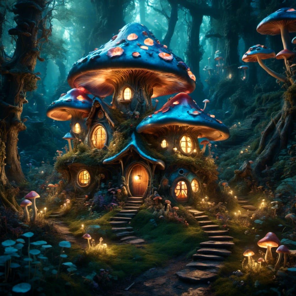 Enchanted Bioluminescent Forest Home in Fairycore Style