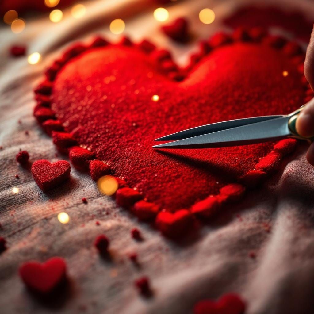 Realistic Photo of Scissors Cutting a Red Felt Heart