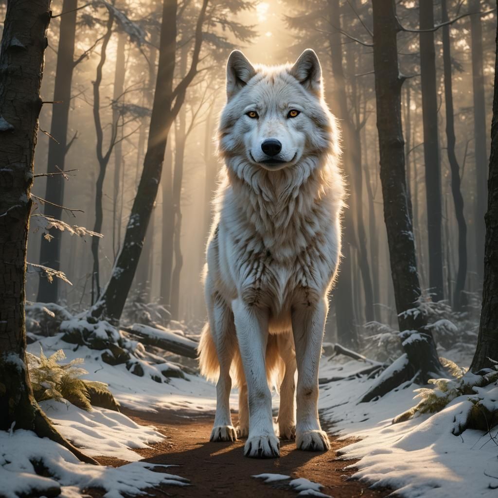 White Wolf in Misty Forest: 3D Render