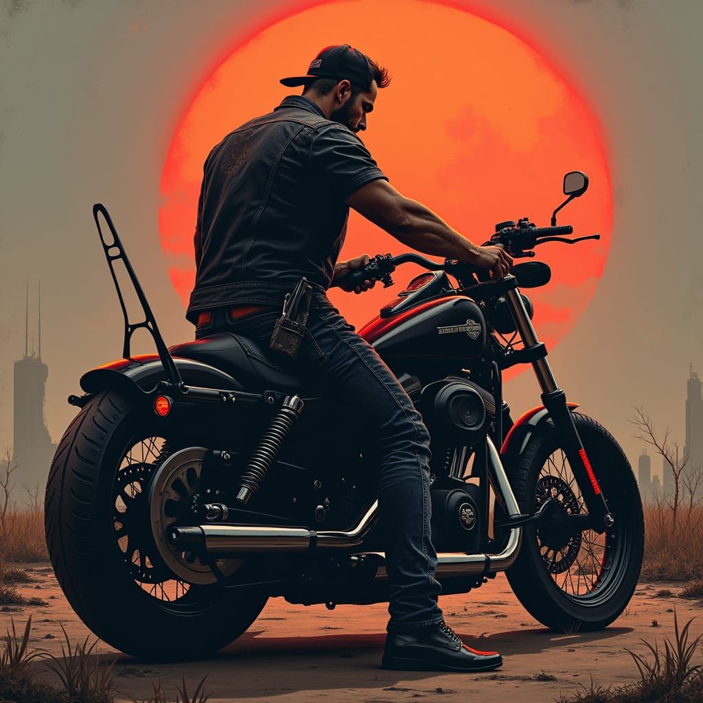 Blade Rides a Harley in Dystopian Texas Landscape