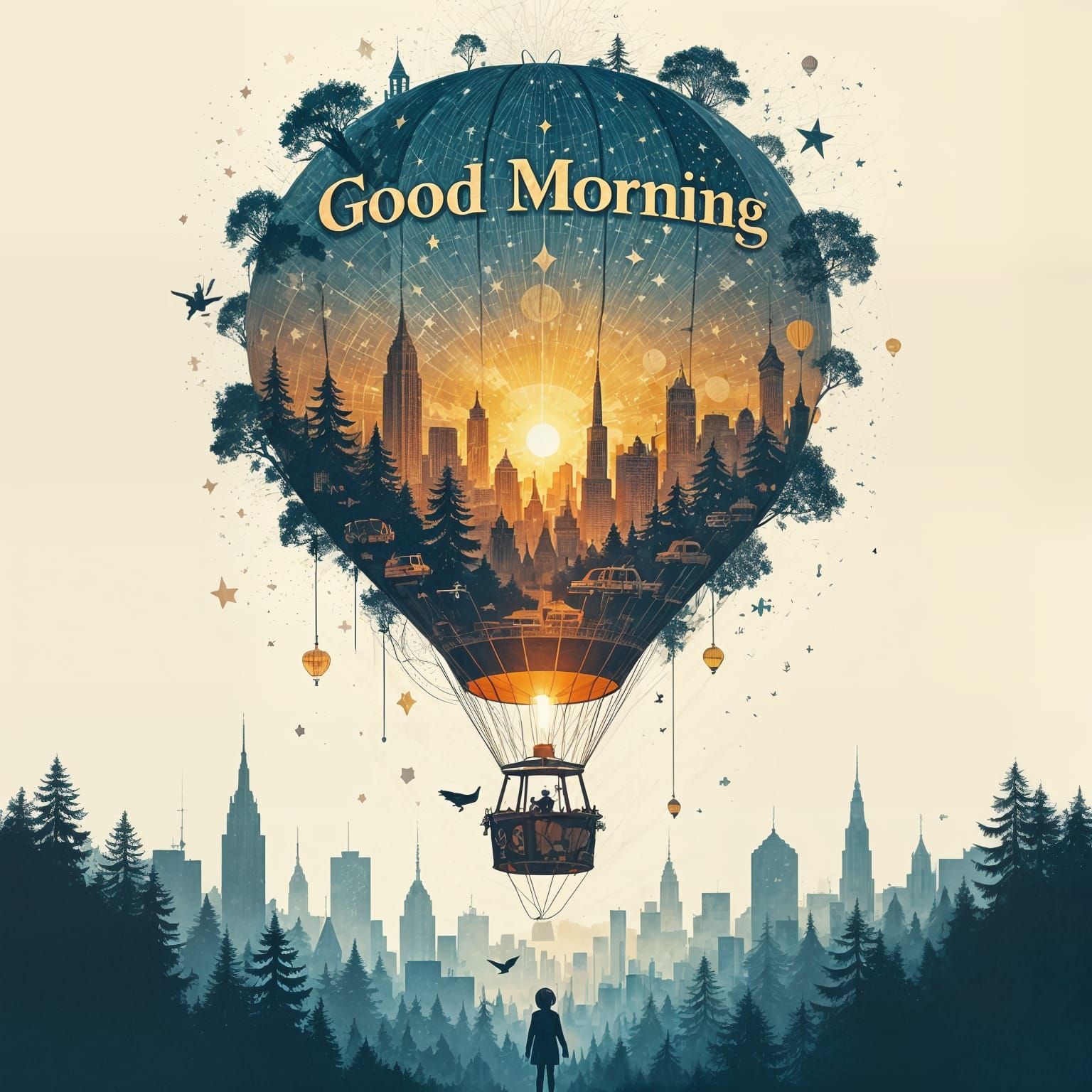 Surreal Double Exposure Hot Air Balloon Landscape