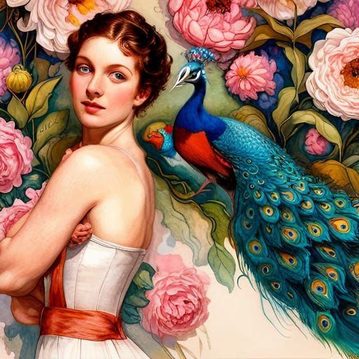 Peacock Goddess: Divine Mythical Elegance