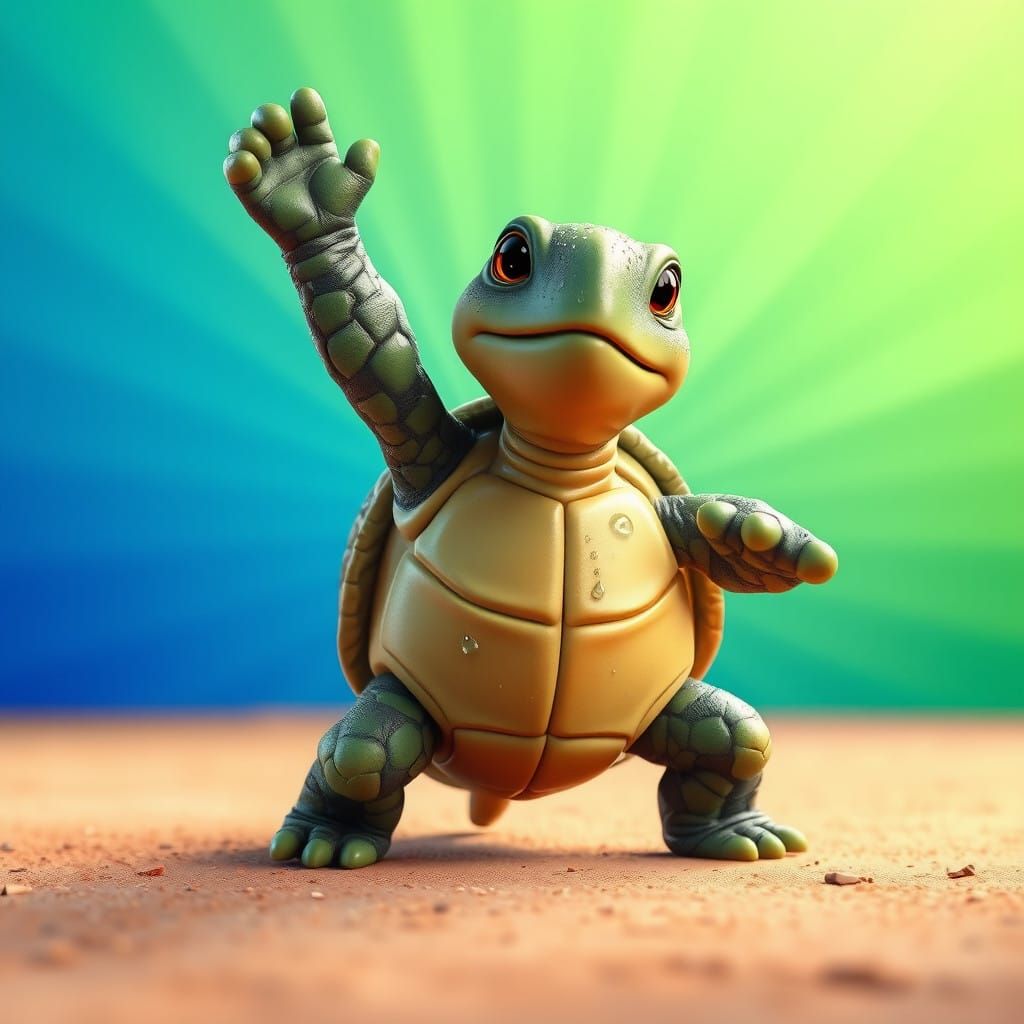 Triumphant Turtle Emerges in Vibrant, Pixar-Inspired Scene