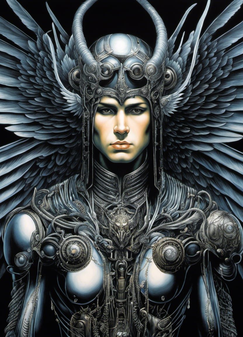 Cybergoth Angel with Bioluminescent Wings as Acrylic Paintin...