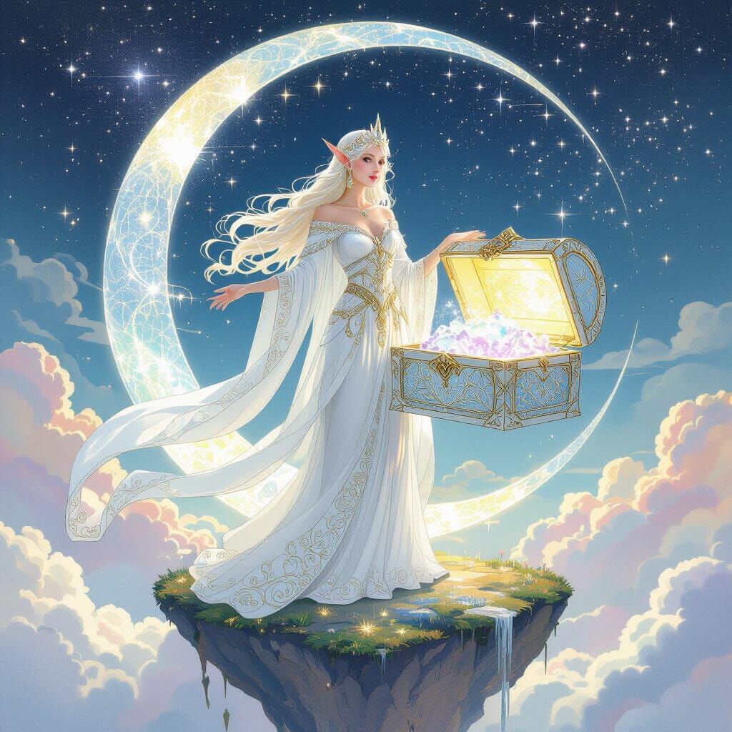Radiant Elven Queen Conjuring Stardust Treasure