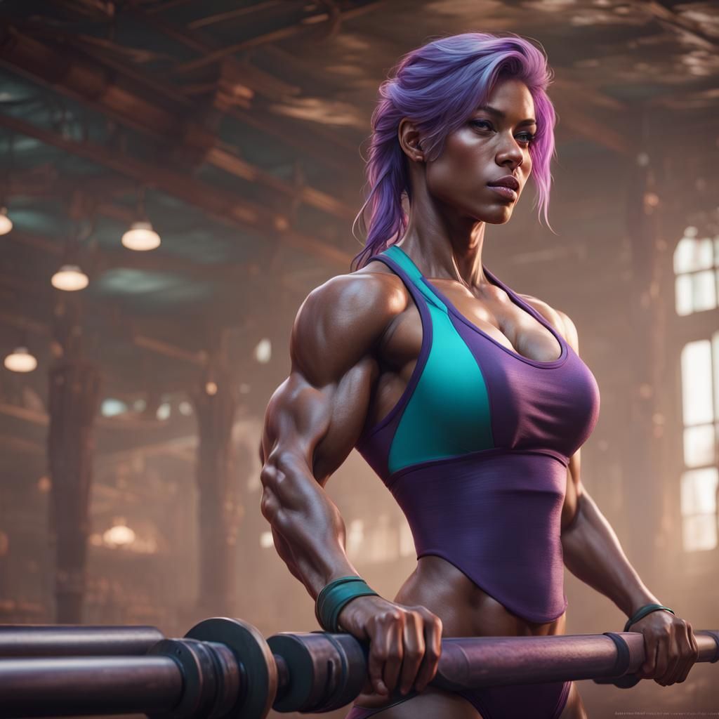 Hyperdetailed Bodybuilding Woman in Splash Art Style