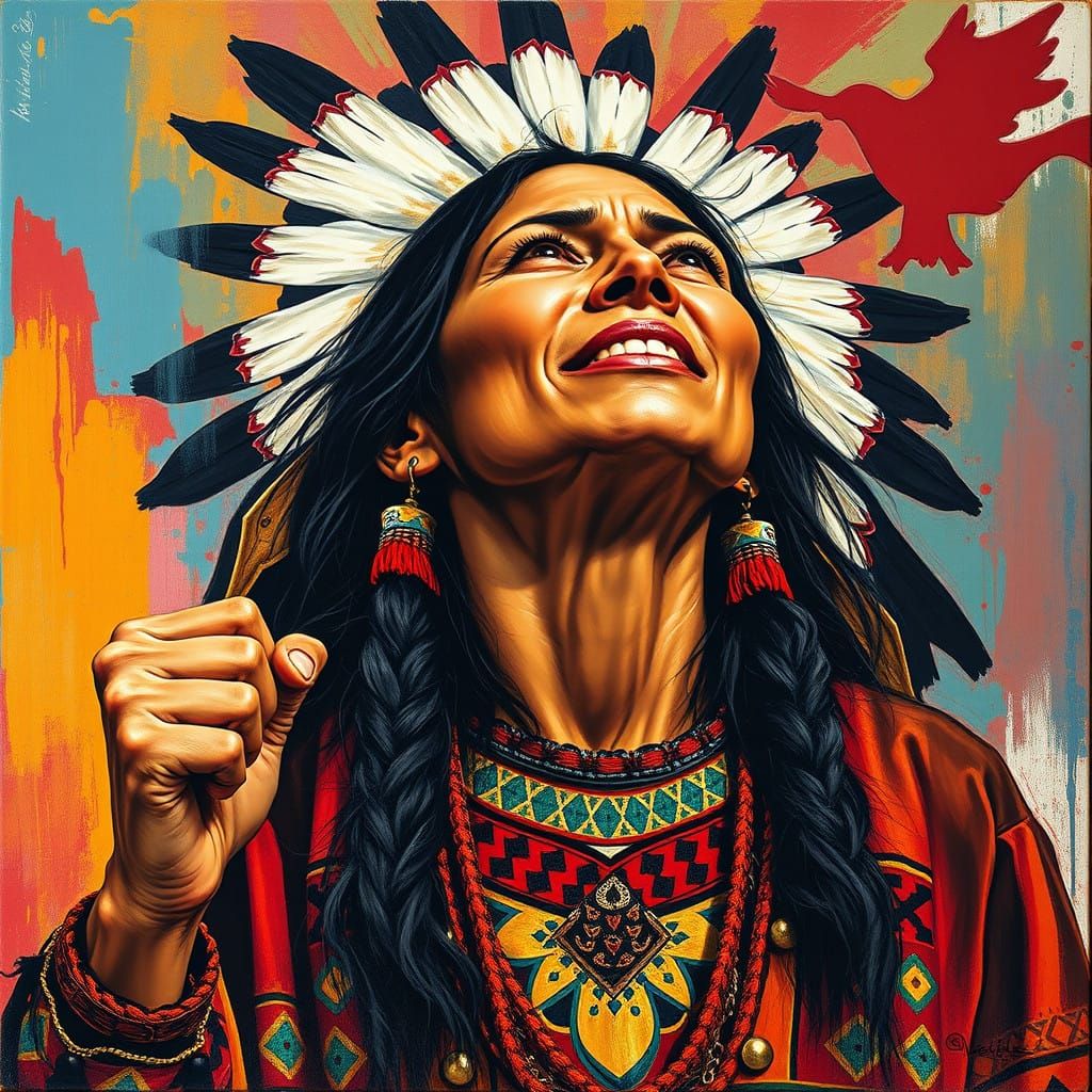 Indigenous Woman's Fury and Resilience in Vibrant Native Cul...