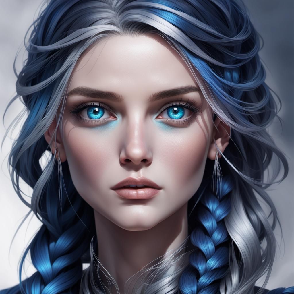Blue-Eyed Girl Portrait in Art Nouveau Style