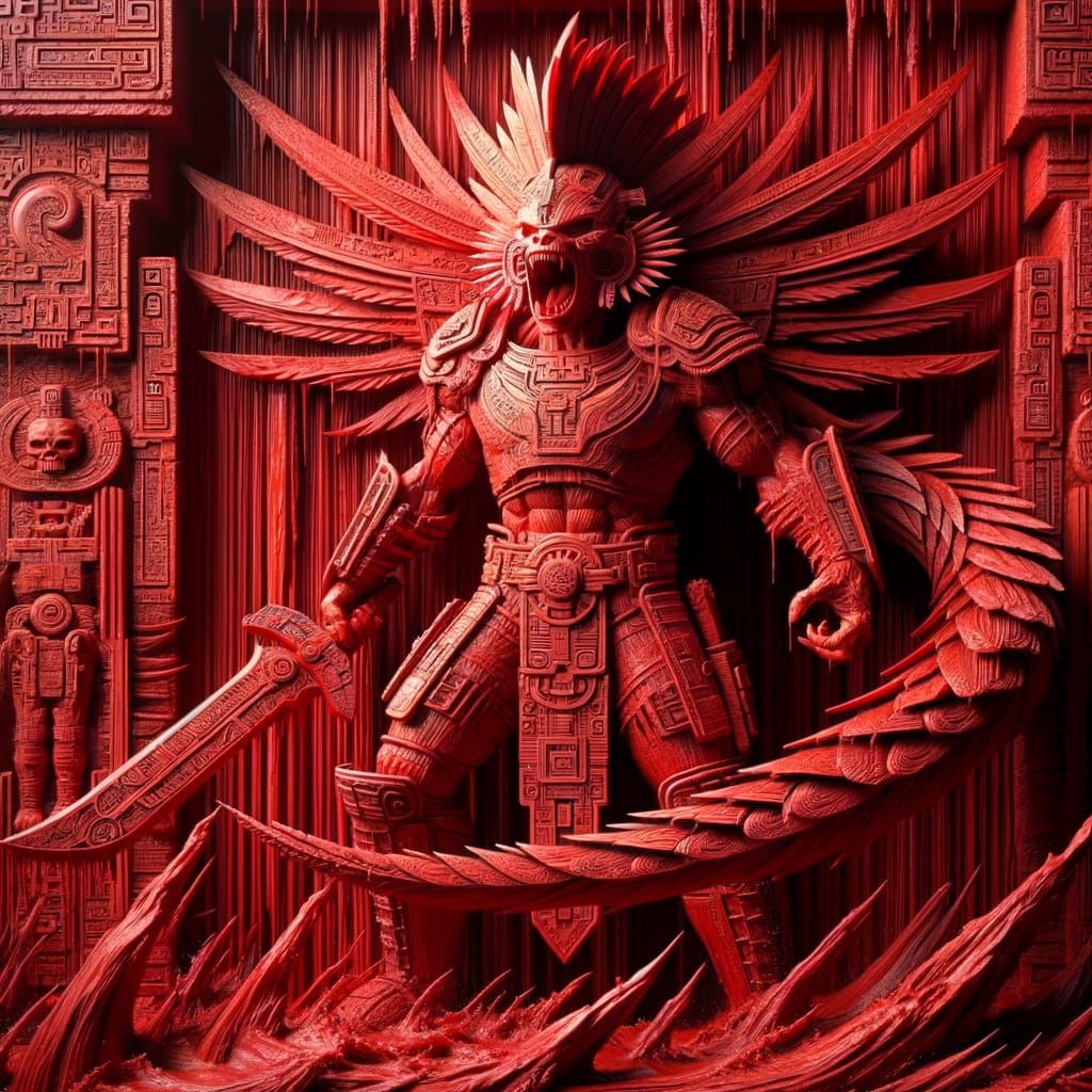 Red Quetzalcoatl: Ancient Aztec Warlord in Vivid Red Wax