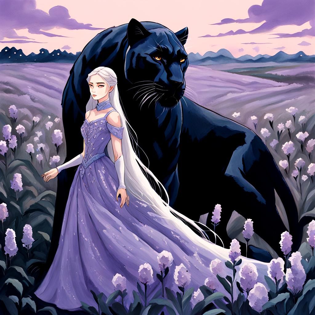 Anime Princess Rides Black Panther at Night