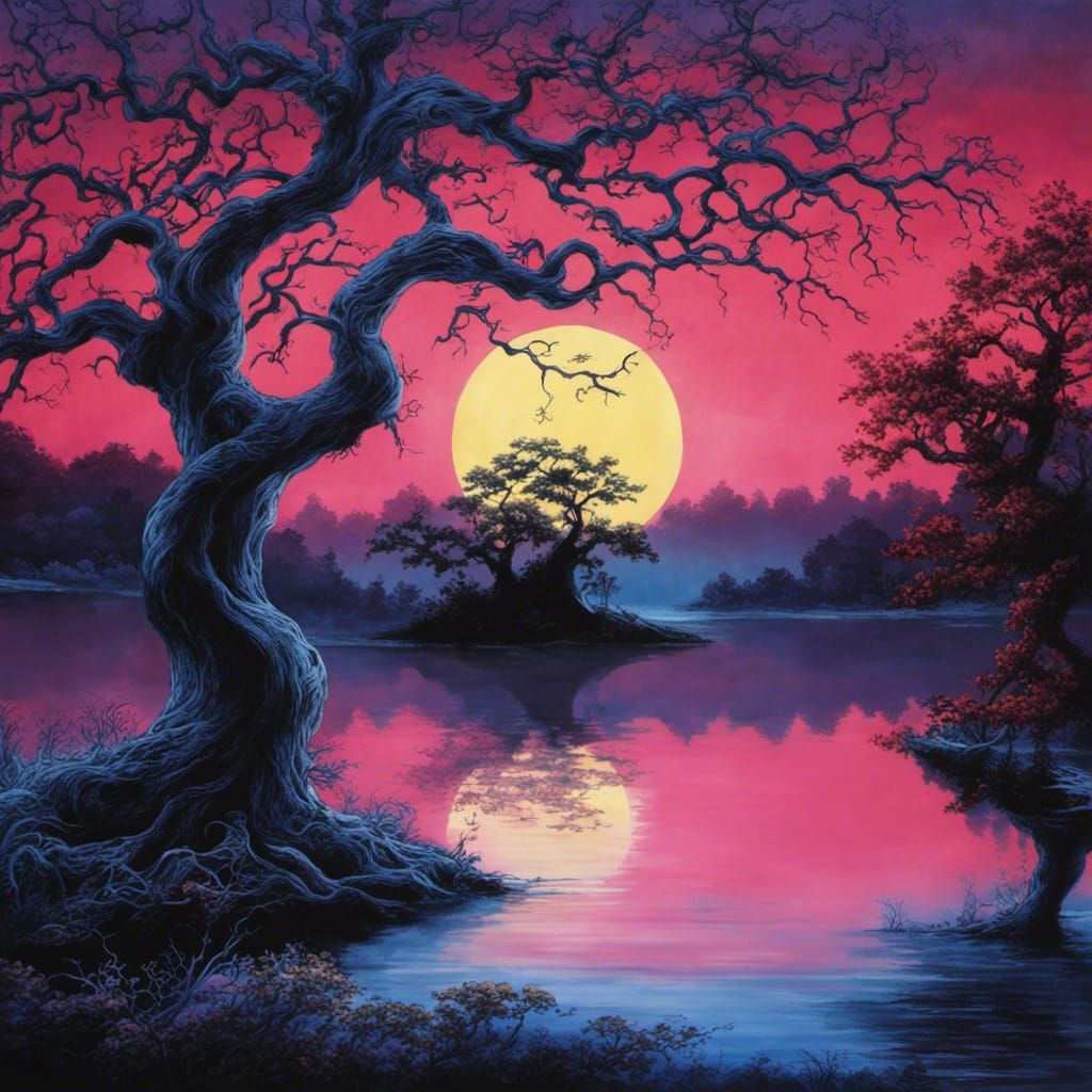 Colorful Blue Moon in Gothic Tim Burton Style