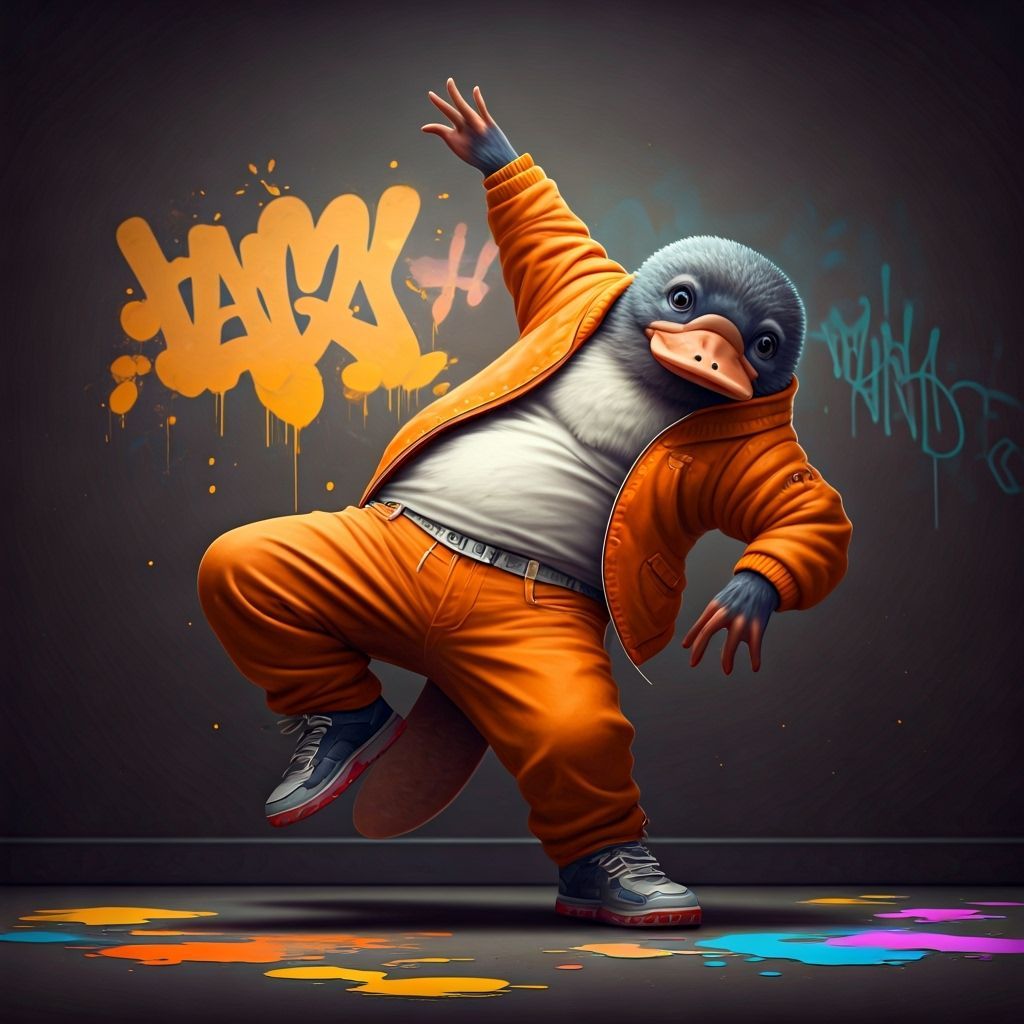 Gangster Platypus Breakdancing with Graffiti Art