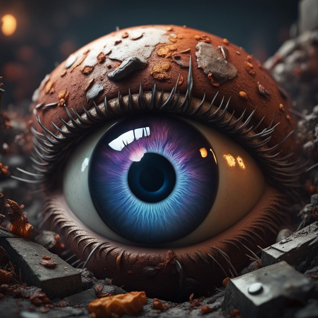 An Eye Gazes Back From Garbage Disposal in Detailed Matte Pa...