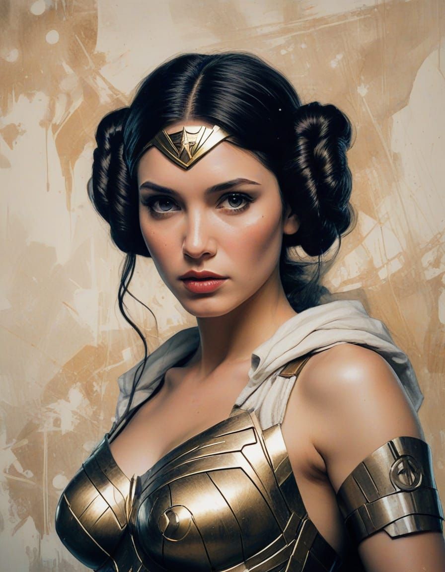 Wonder Woman as Princess Leia: Sci-Fi Acrylic Painting