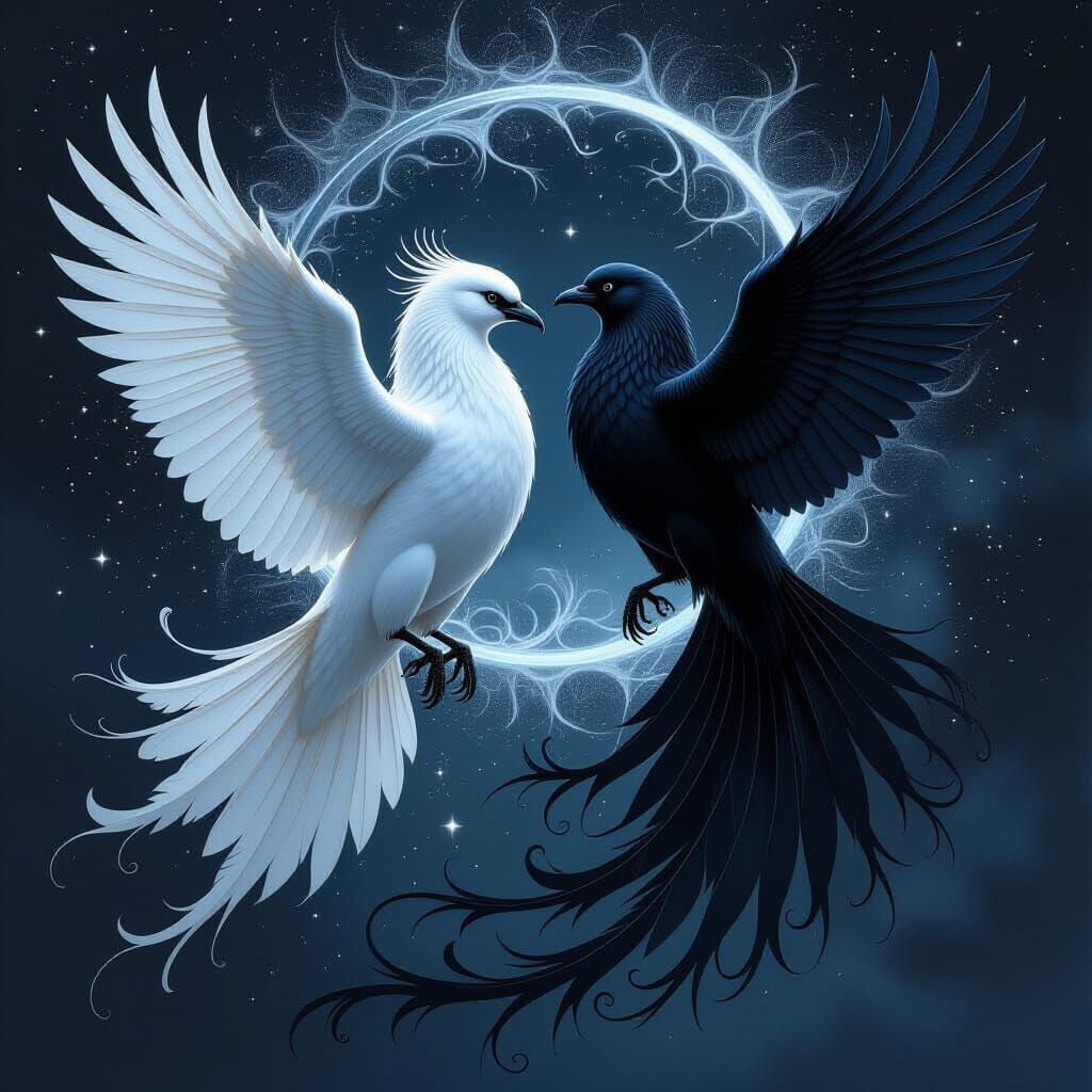 Contrasting Birds in Monochromatic Matte Painting