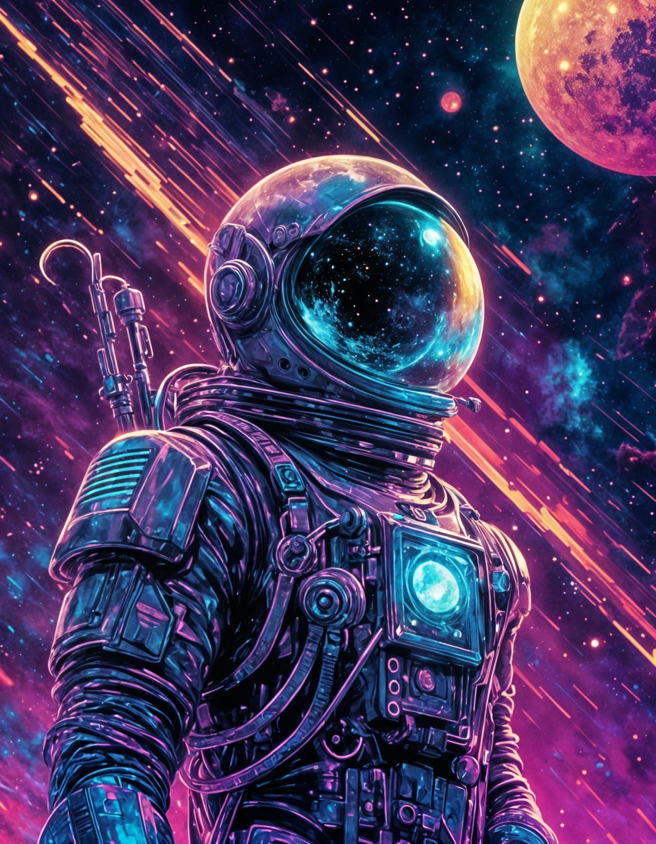 Astronaut in a Cyberpunk Galaxy of 2099