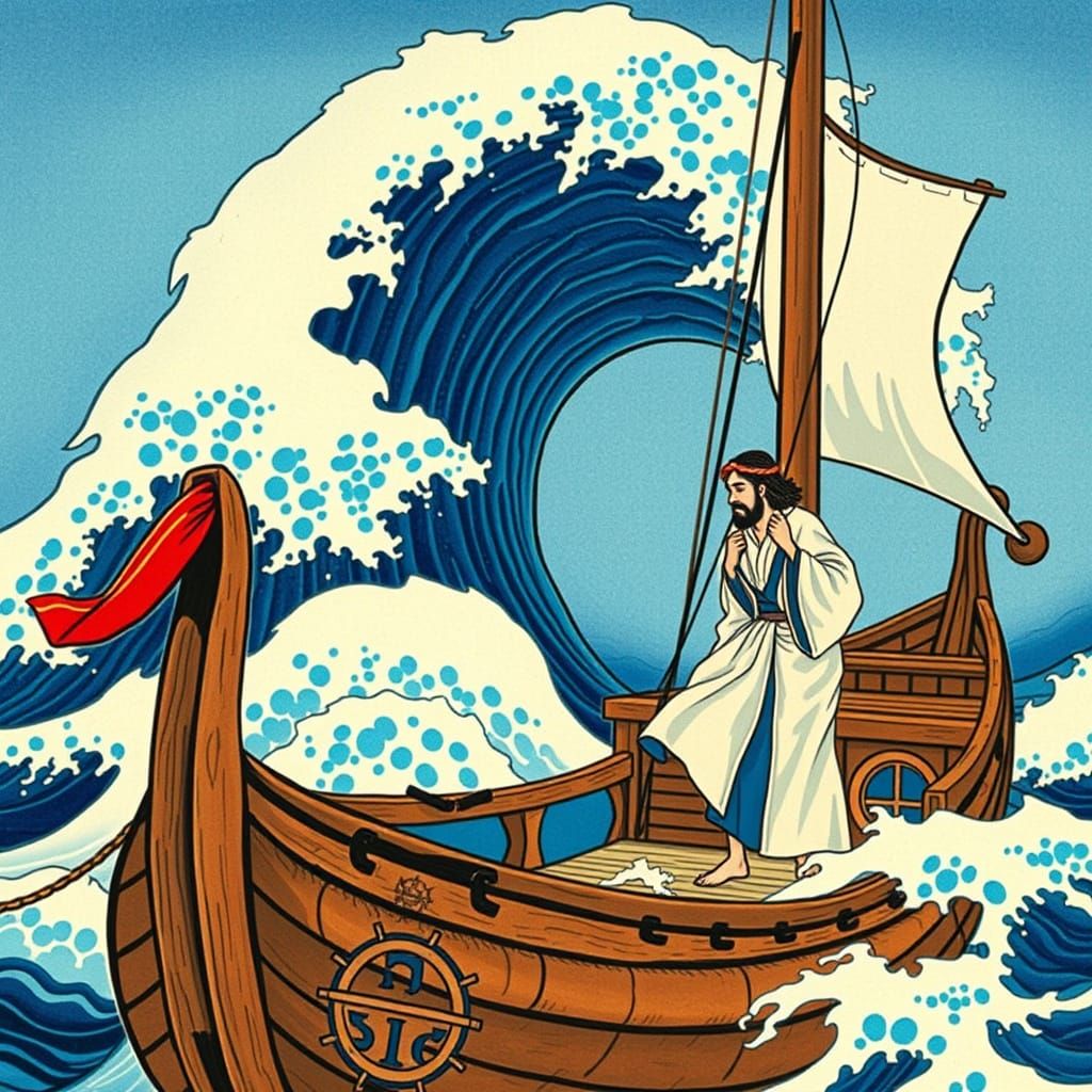 Jonah and the Wave in Ukiyo-e Style
