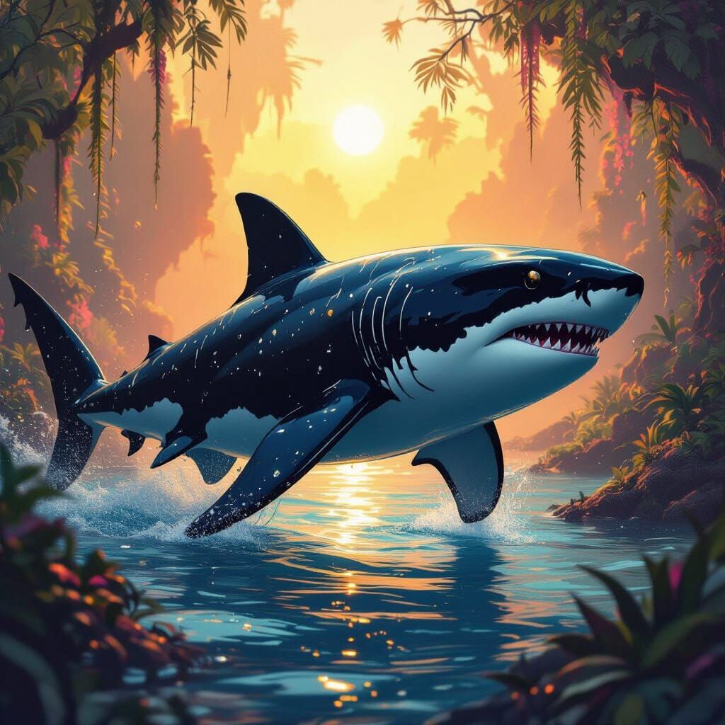 Majestic Shark-Panther Hybrid in Detailed Matte Painting Sty...