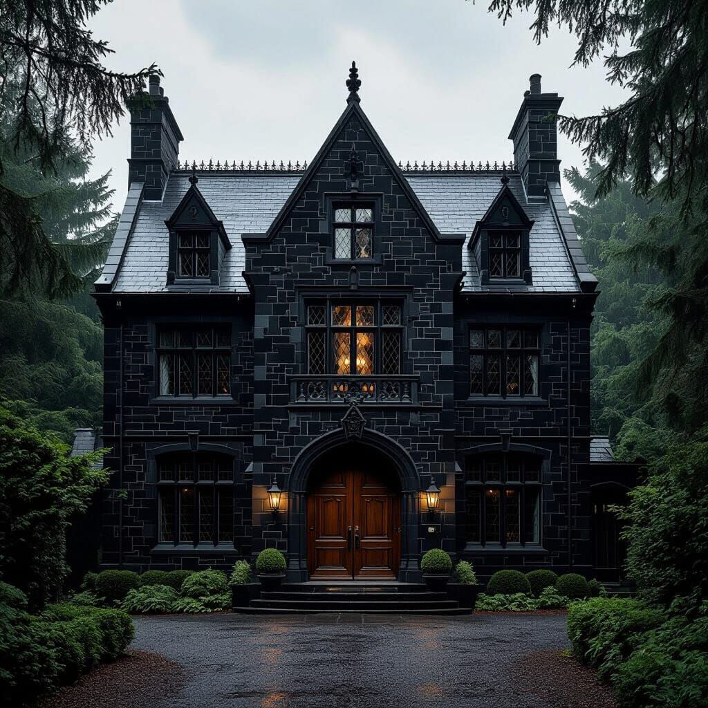 Gothic Mansion in Dark Forest, Cinematic Lighting