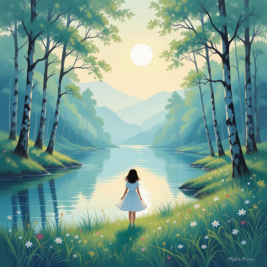 Dreamlike Landscape with Girl, Contemporary Korean Painting