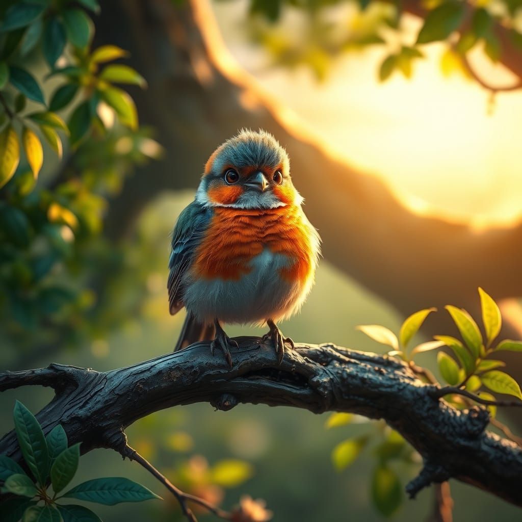 Surreal Bird Perched in Whimsical Paradise