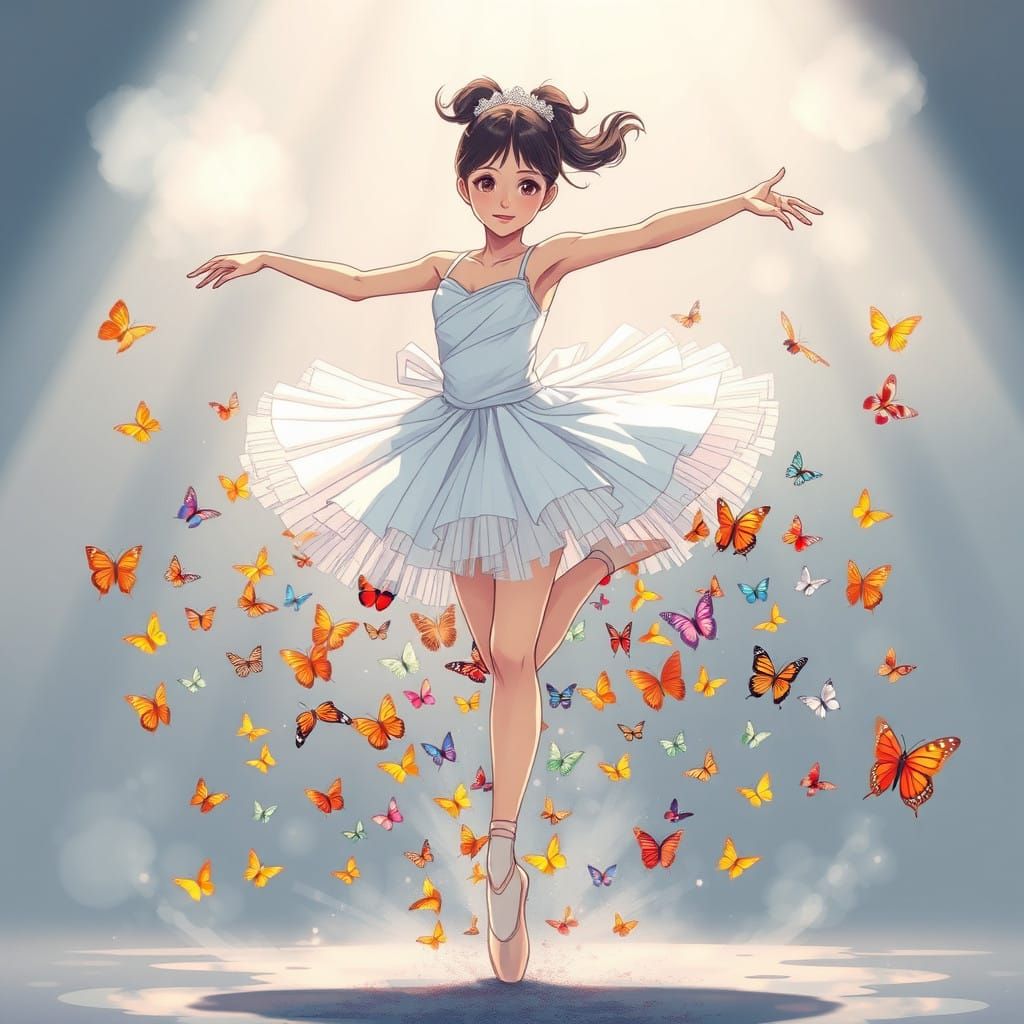 Ballerina Soars in Vibrant Anime Style