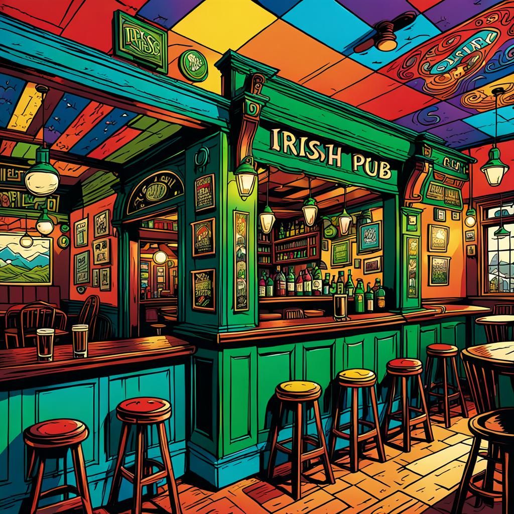 Retro Comic Book Cover: Psychedelic Irish Pub