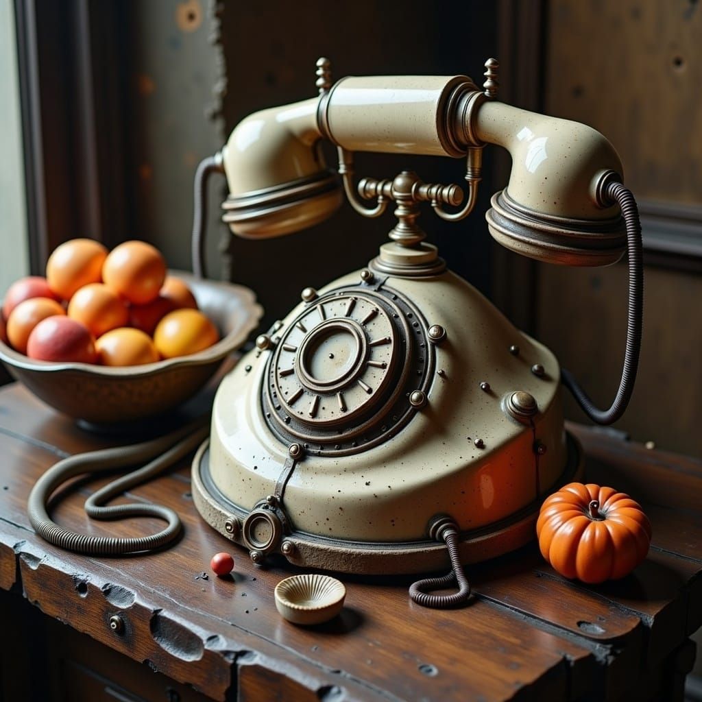 Dystopian Sci-Fi Stone Phone with Fruit Bowl