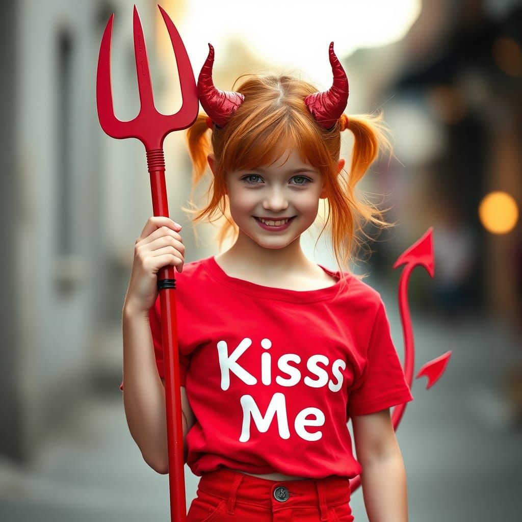 Fiery Red-Haired Teen Devil Portrait