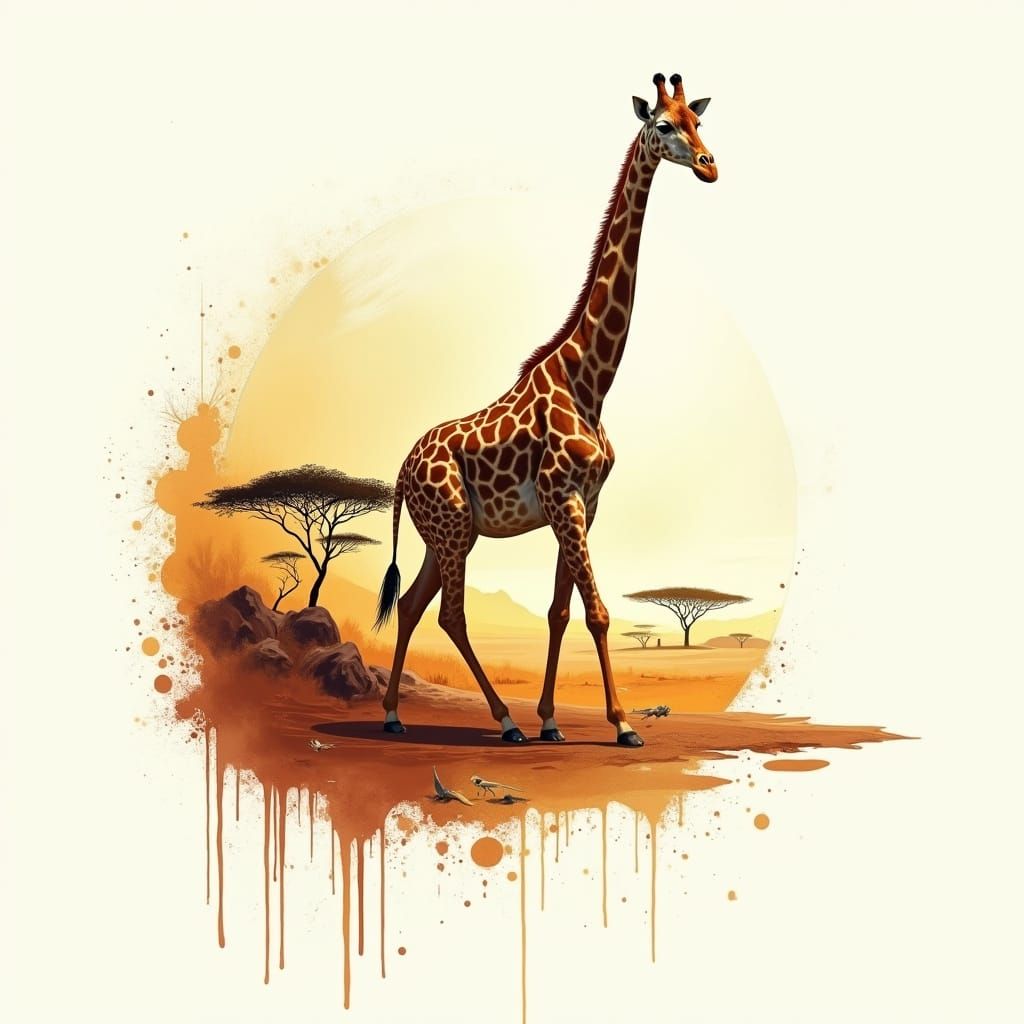 Earthly Splendor: Giraffe Emerges from Vibrant Abstract