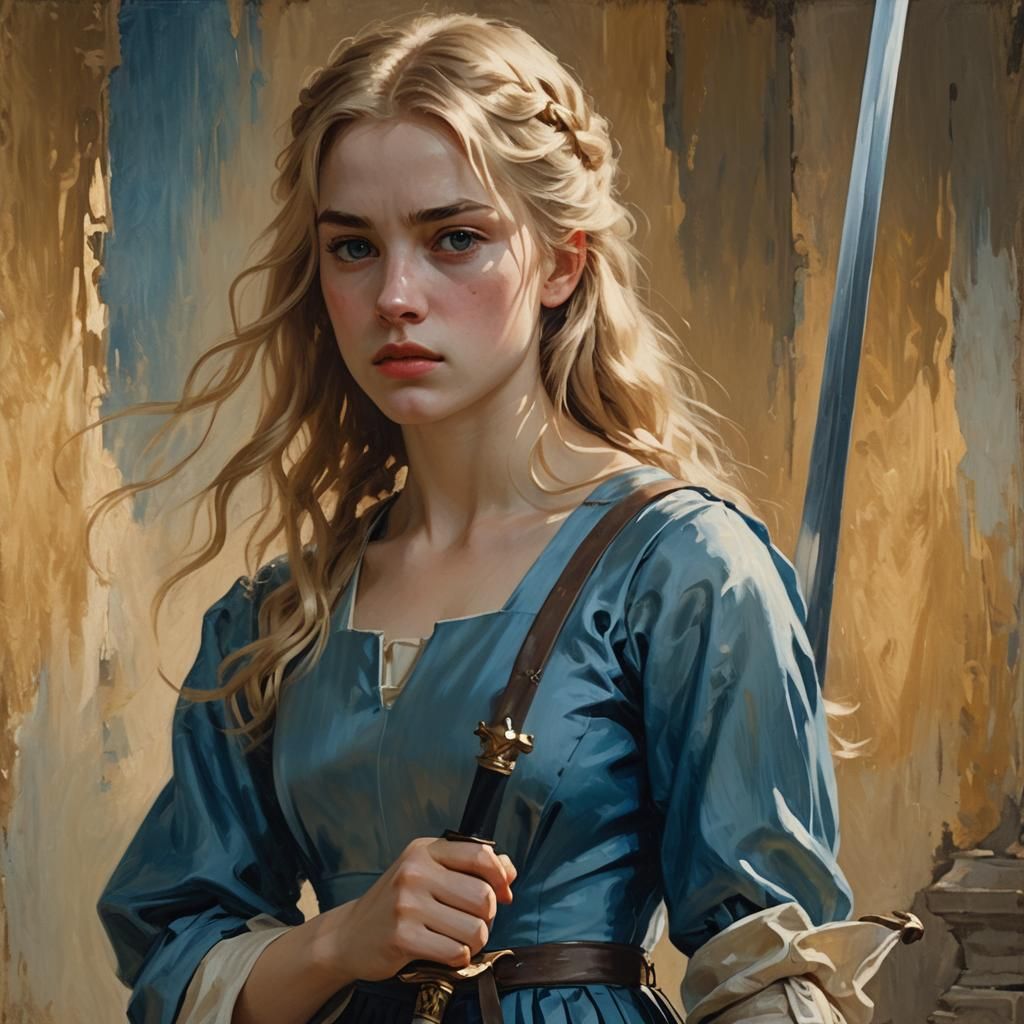 Girl with Sword in Oil Painting Style