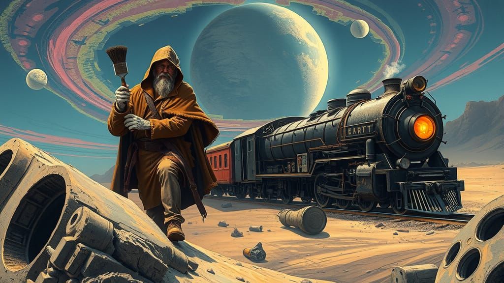 Alien Archaeologist Unearths Ancient Train: Alcohol Ink Art