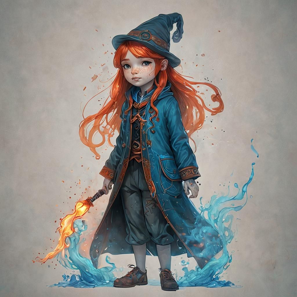 Red-Haired Girl with Otter Patronus in Mixed Media