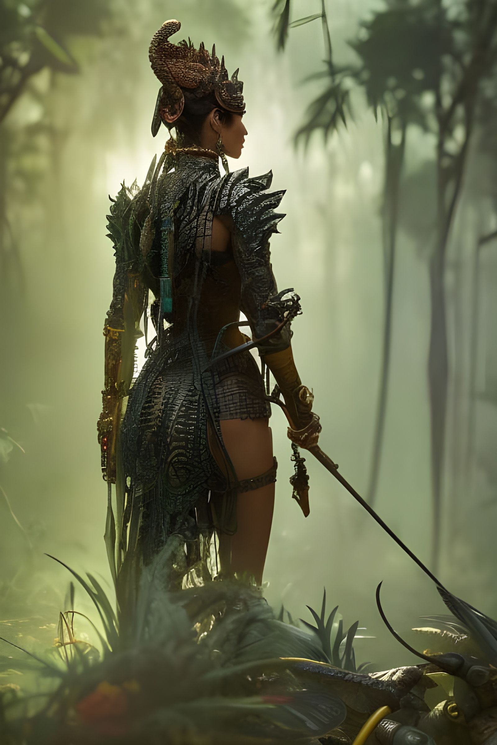 Hyperdetailed Crocodile Warrior Woman Fantasy Art