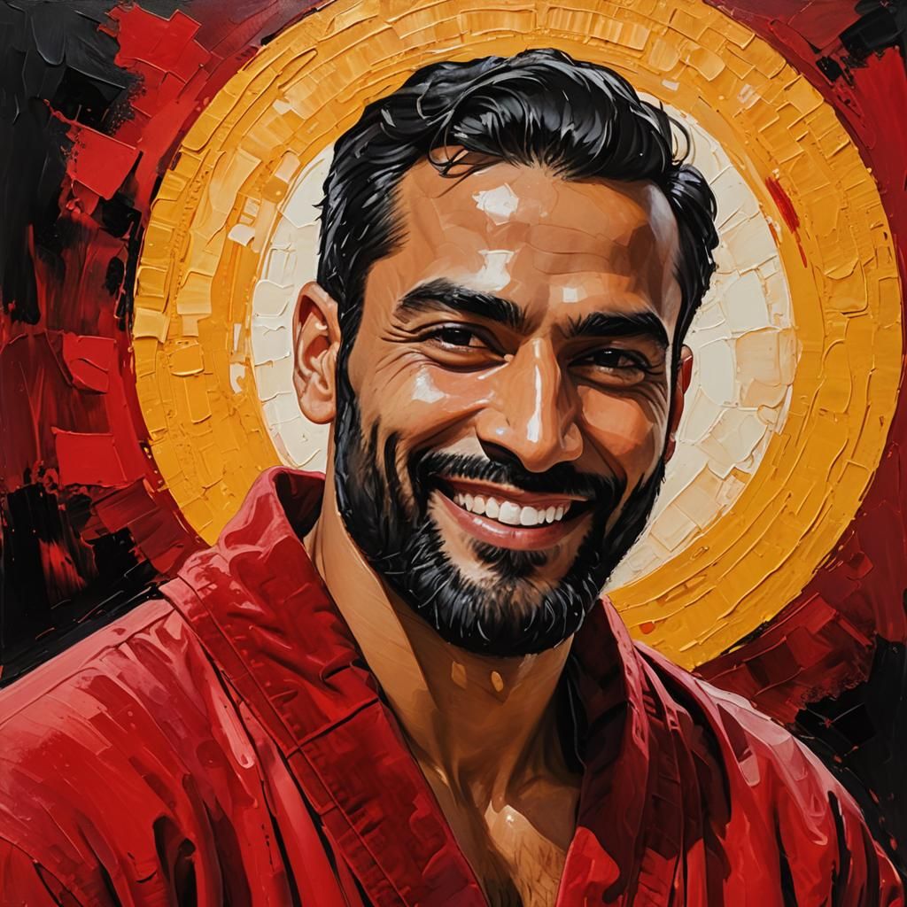 Neo-Expressionist Portrait with Impasto Textures and Halo