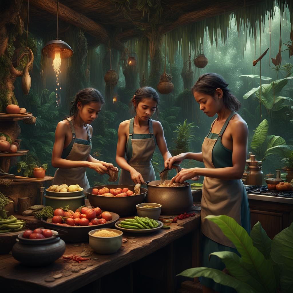 Rainforest Kitchen: A Detailed Matte Painting