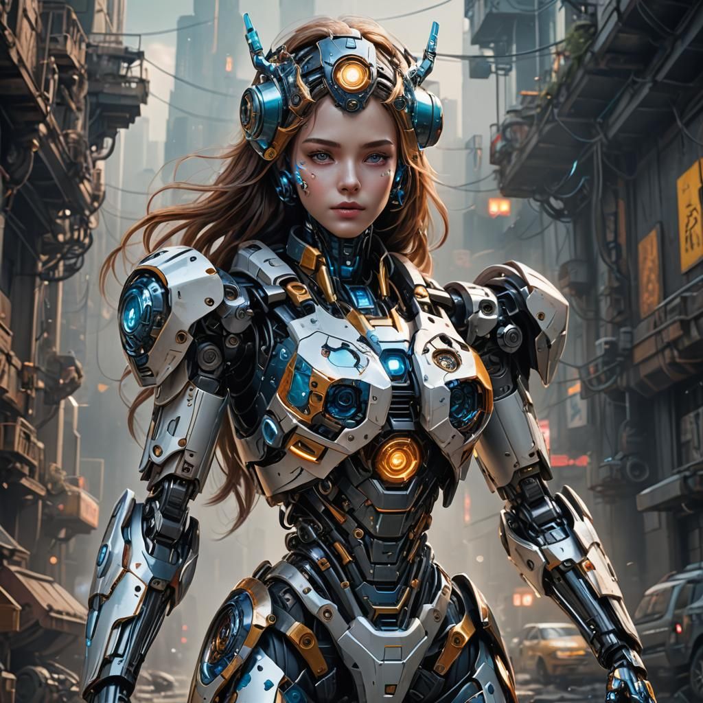 Elegant AI Robot, Detailed Digital Art