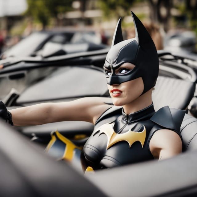 Batgirl in Cabrio Batmobile: Cinematic Panning Photo