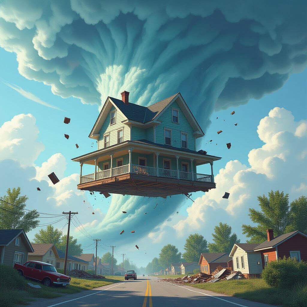 House Flies in Tornado: Stylized Digital Art