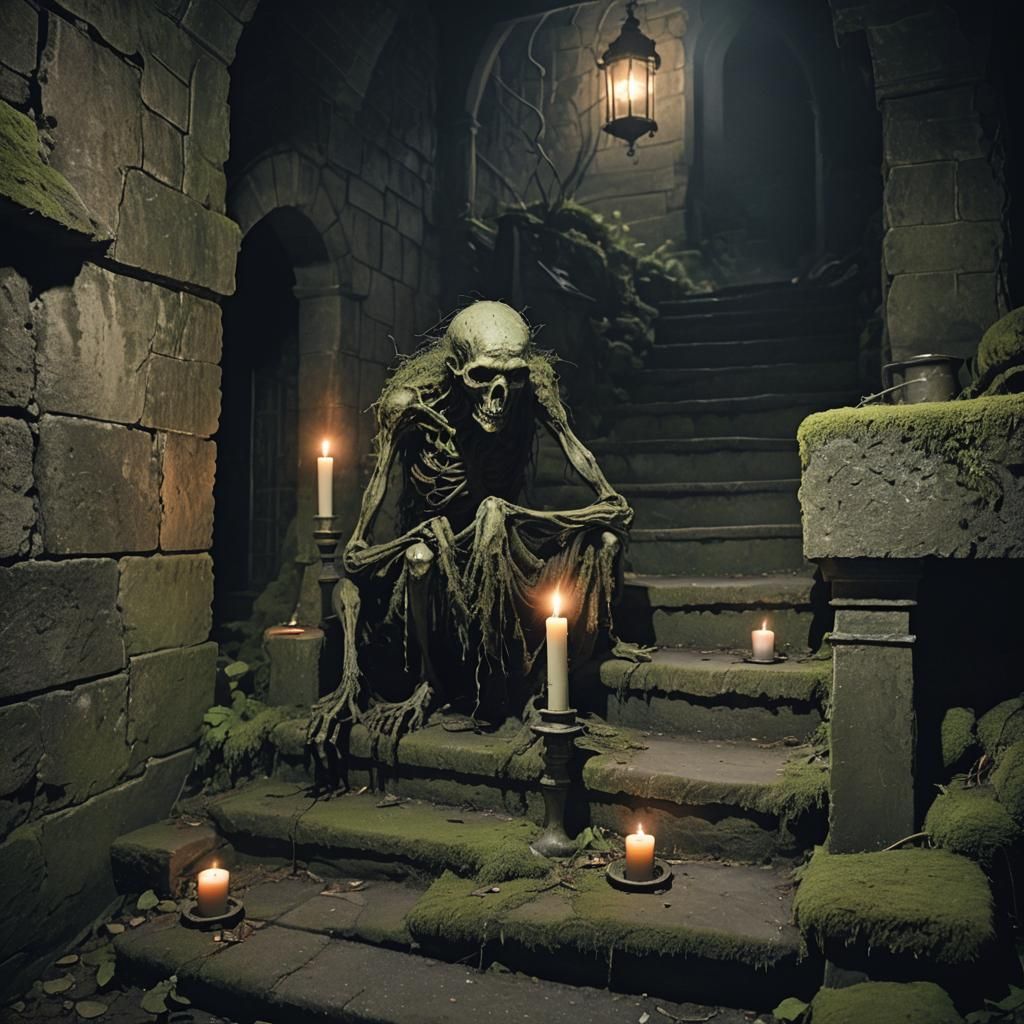 Emaciated Horror Creature in Dark Surrealism Style